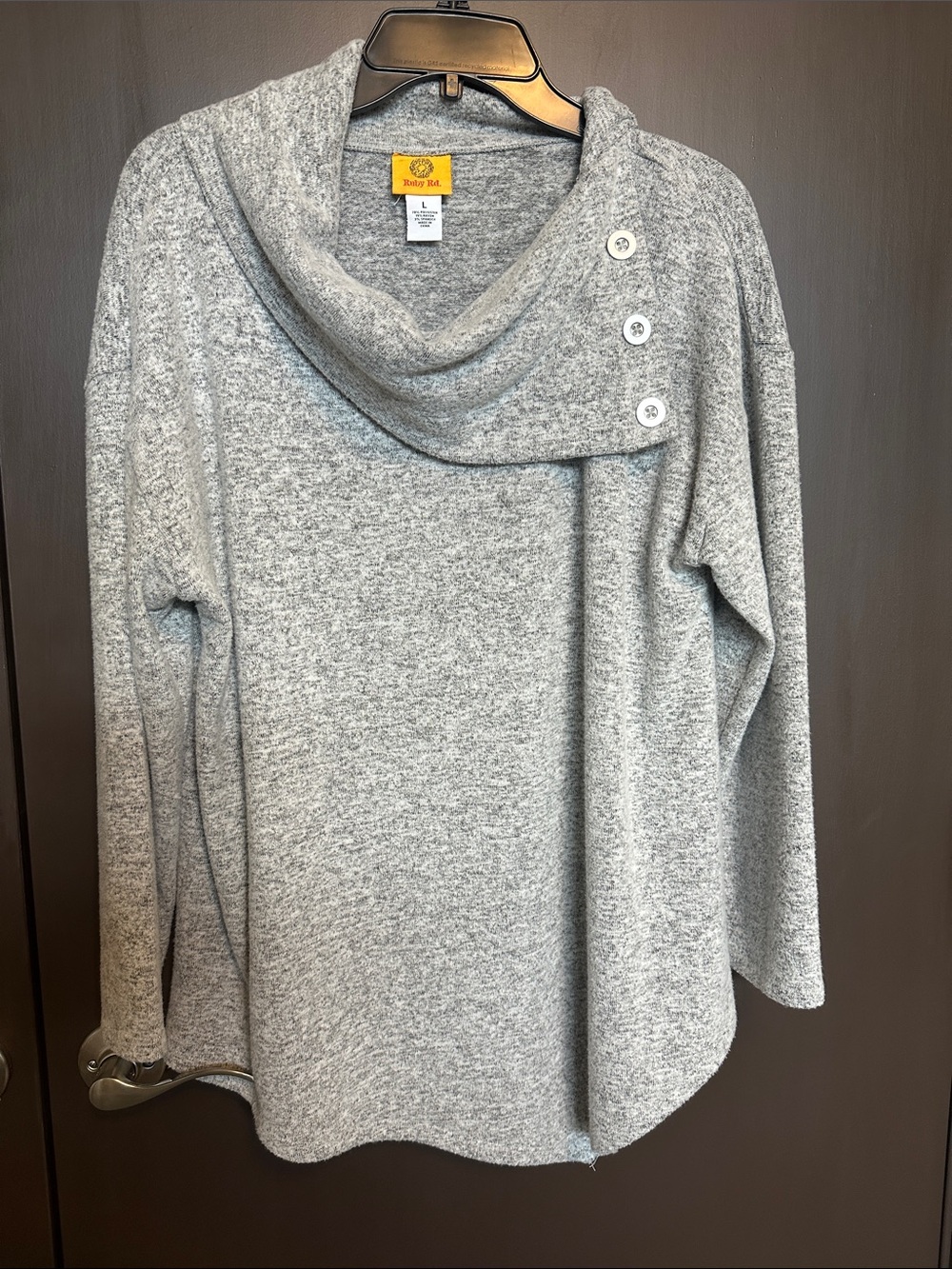 Ruby Rd. Heathered Gray Cowl Neck Soft Knit Sweater with Button Details - Size L